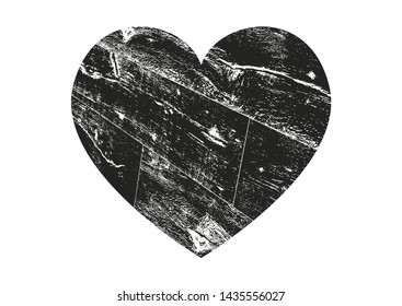 Isolated distress grunge heart with wooden texture. Element for greeting card, Valentine s Day, wedding. Creative concept. Vector illustration
