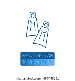 Isolated Diver Shoes Outline. Flipper Vector Element Can Be Used For Design Concept.
