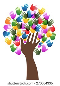 Isolated diversity hands tree background