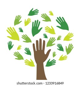 Isolated diversity hope colored tree hands illustration.