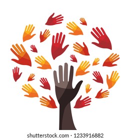 Isolated diversity hope colored tree hands illustration.