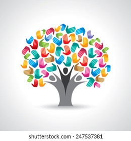 Isolated diversity tree hands illustration.