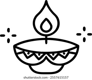 Isolated Diya Lamp and Rangoli Pattern concept as An abstract vector featuring a traditional Diya lamp and a detailed Rangoli pattern isolated on a white background. The design is minimal yet vibrant