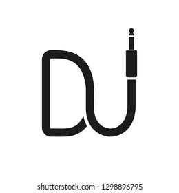 Isolated Dj logo. Wire cable audio jack music logotype. Musical icon on white background