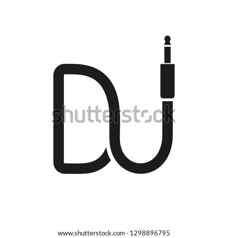 Isolated Dj logo. Wire cable audio jack music logotype. Musical icon on white background