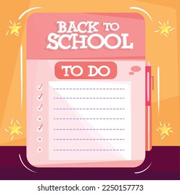 Isolated to do list with pencil Back to school poster Vector
