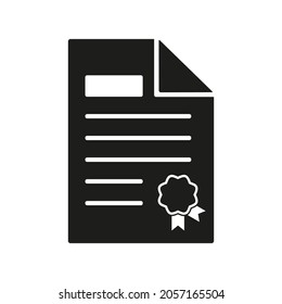 isolated document icon on white background, black fill, vector illustration