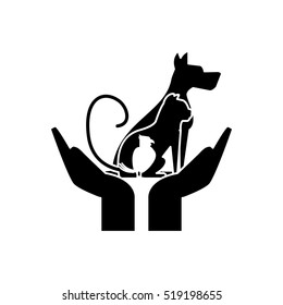 Isolated dog cat and bird over hands design