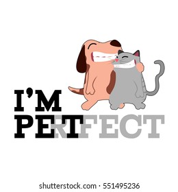 Isolated dog and cat hugging each other, Vector illustration