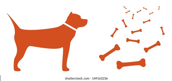 isolated dog and food for pet - many bone silhouette 