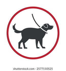 Isolated dog leash or rope strap is mandatory circle sign, canine, k9, pet, animal signage