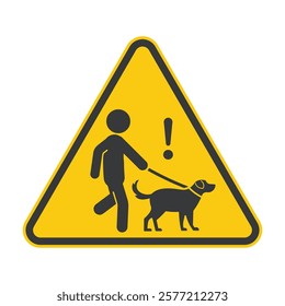 Isolated dog leash or rope strap is mandatory caution triangle sign, canine, k9, pet, animal signage