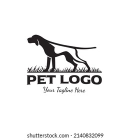 Isolated Dog Silhouette On White Background. Vector objects for Labels, Badges, Logos and other Designs. Dog Logo, Hunter Logo, Hunting Dog