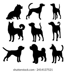 Isolated dogs on the white background. Animals silhouettes. Vector EPS 10.	