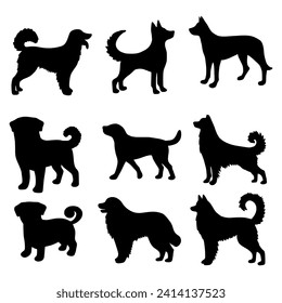 Isolated dogs on the white background. Animals silhouettes. Vector EPS 10.	