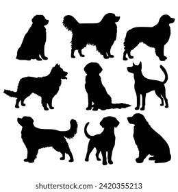 Isolated dogs on the white background. Dogs silhouettes. Vector EPS 10.	