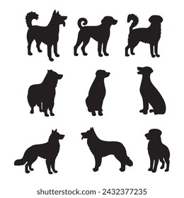 Isolated dogs on the white background. Dogs silhouettes. Vector EPS 10.	