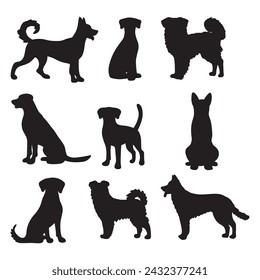 Isolated dogs on the white background. Dogs silhouettes. Vector EPS 10.	