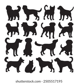 Isolated dogs on the white background. Dogs silhouettes. Vector EPS 10.	