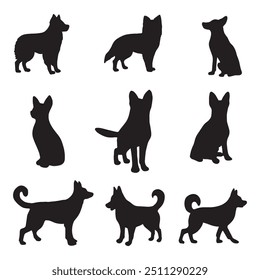 Isolated dogs on the white background. Dogs silhouettes. Vector EPS 10.	