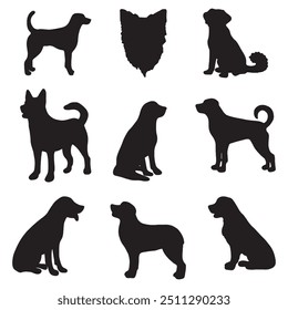 Isolated dogs on the white background. Dogs silhouettes. Vector EPS 10.	
