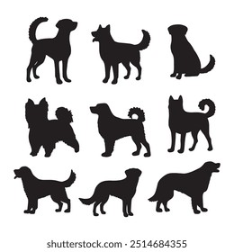 Isolated dogs on the white background. Dogs silhouettes. Vector EPS 10.	
