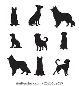 Isolated dogs on the white background. Dogs silhouettes. Vector EPS 10.	
