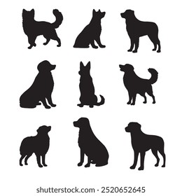 Isolated dogs on the white background. Dogs silhouettes. Vector EPS 10.	
