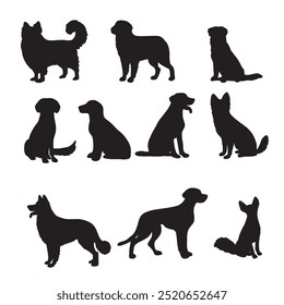 Isolated dogs on the white background. Dogs silhouettes. Vector EPS 10.	
