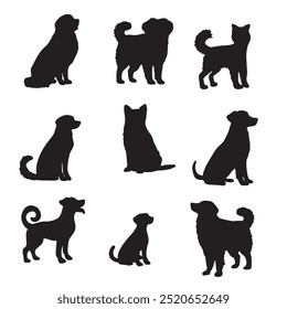 Isolated dogs on the white background. Dogs silhouettes. Vector EPS 10.	
