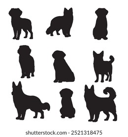 Isolated dogs on the white background. Dogs silhouettes. Vector EPS 10.	
