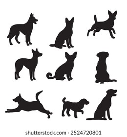 Isolated dogs on the white background. Dogs silhouettes. Vector EPS 10.	