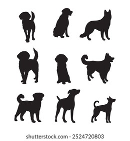 Isolated dogs on the white background. Dogs silhouettes. Vector EPS 10.	