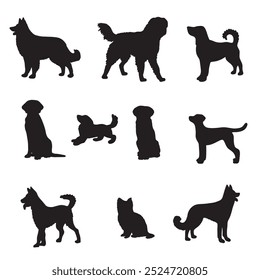 Isolated dogs on the white background. Dogs silhouettes. Vector EPS 10.	