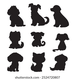 Isolated dogs on the white background. Dogs silhouettes. Vector EPS 10.	