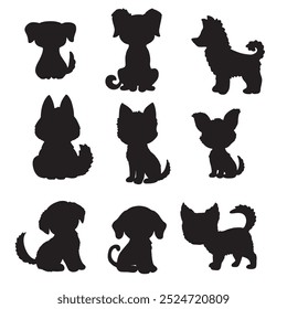 Isolated dogs on the white background. Dogs silhouettes. Vector EPS 10.	