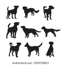 Isolated dogs on the white background. Dogs silhouettes. Vector EPS 10.	