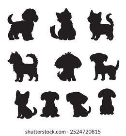 Isolated dogs on the white background. Dogs silhouettes. Vector EPS 10.	