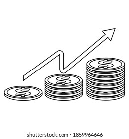 Isolated dollar coin increased draw in white background financial icon- Vector