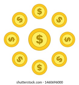 isolated Dollar coins with circle shape,vector