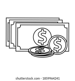 Isolated dollar money draw in white background financial icon- Vector