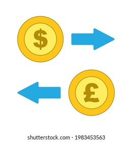 isolated Dollar and Pound coins with exchange arrows icon,vector.