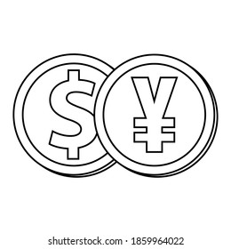 Isolated dollar yen coins draw in white background financial icon- Vector