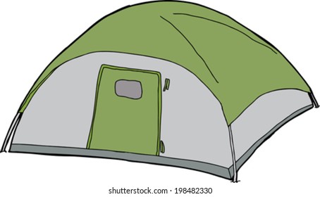 Isolated dome tent with closed door on white background