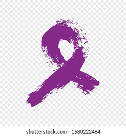 Isolated domestic violence purple ribbon on transparent background. Hand drawn Against and Support symbol. Vector Illustration