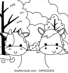 Isolated donkey and cow cartoon vector design