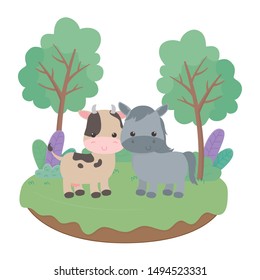 Isolated donkey and cow cartoon vector design