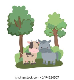 Isolated donkey and cow cartoon vector design
