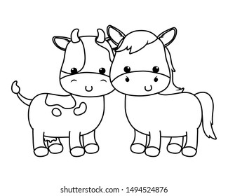 Isolated donkey and cow cartoon vector design
