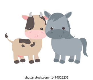 Isolated donkey and cow cartoon vector design